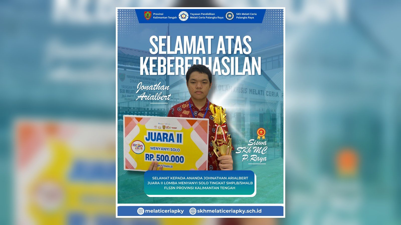 Siswa SKh Melati Ceria Palangka Raya Raih Juara II Lomba Menyanyi Solo FLS3N Tingkat Provinsi Kalimantan Tengah
